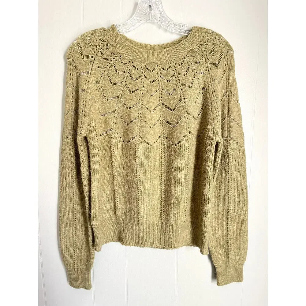 ASTR The Label‎ Dia Pointelle Sweater Medium Dusty Sage Green Quiet Luxury